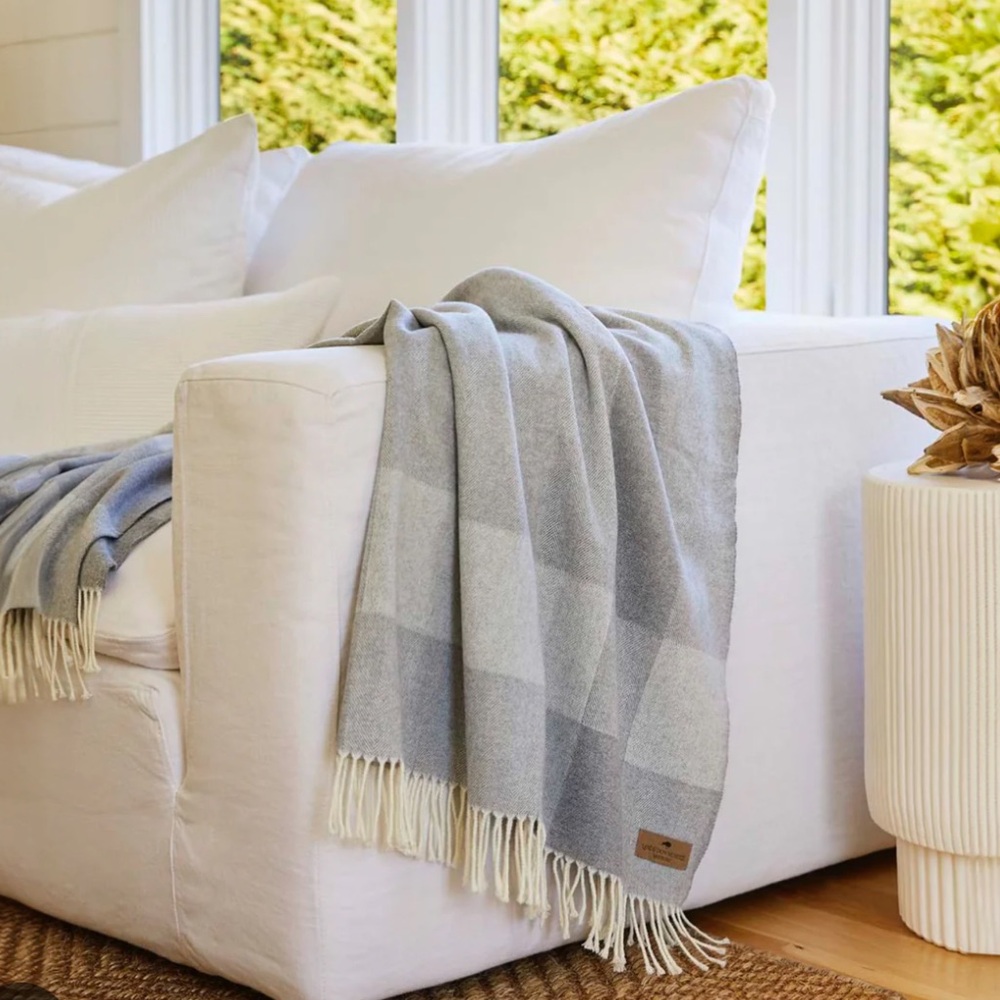 Lands Downunder Gray Plaid Cotton Blend Throw
